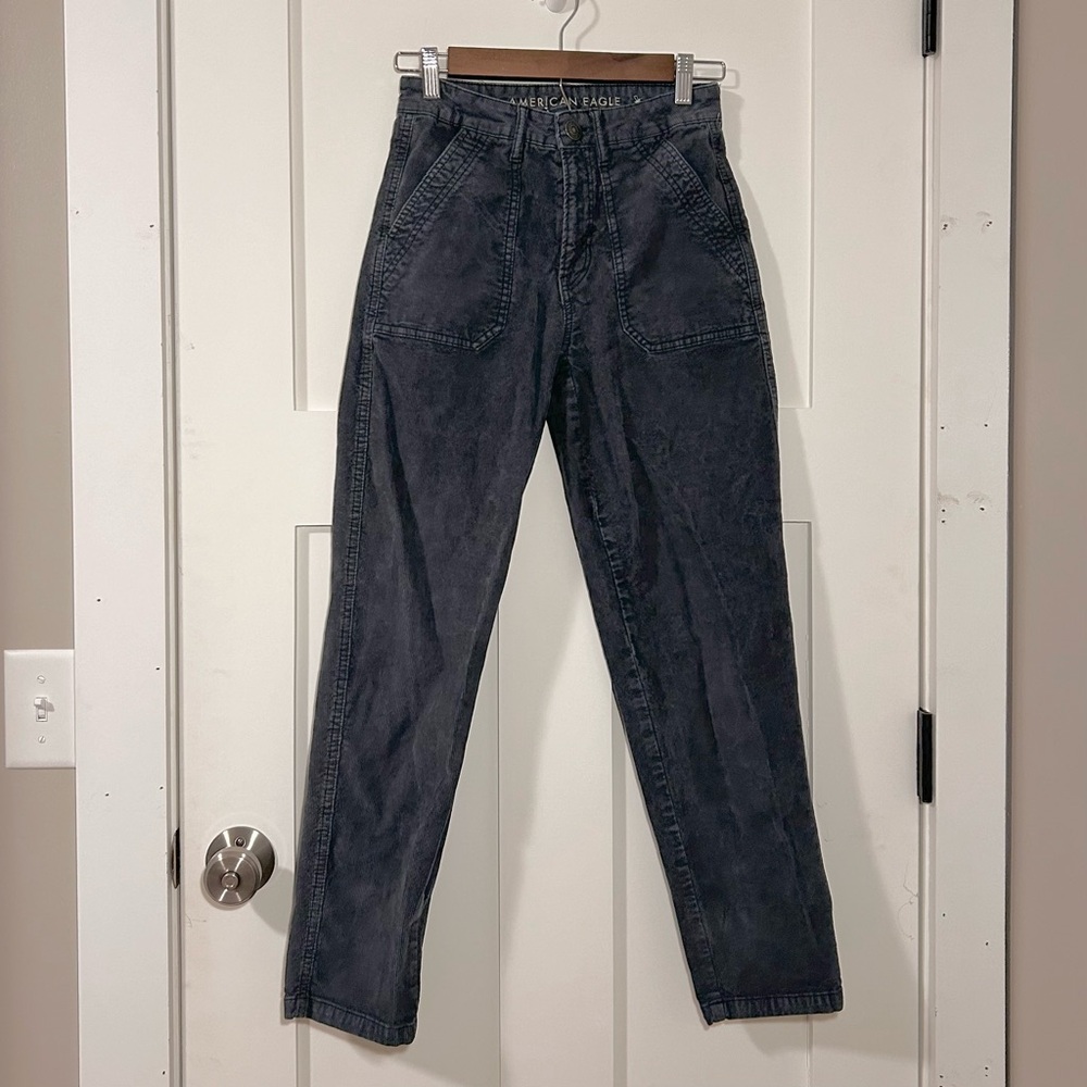 American Eagle slim fit corduroy stretch pants - gray/blue, size 00 - women’s